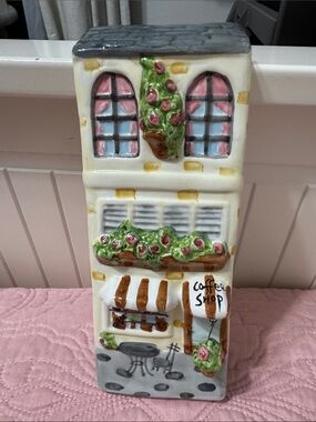 GANZ Pink Green White Ceramic Coffee Shop Building Figurine